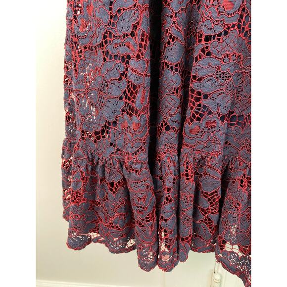 Modcloth Women's 18 Blue Red Floral Lace Overlay Night Like This Halter Dress - Picture 3 of 8